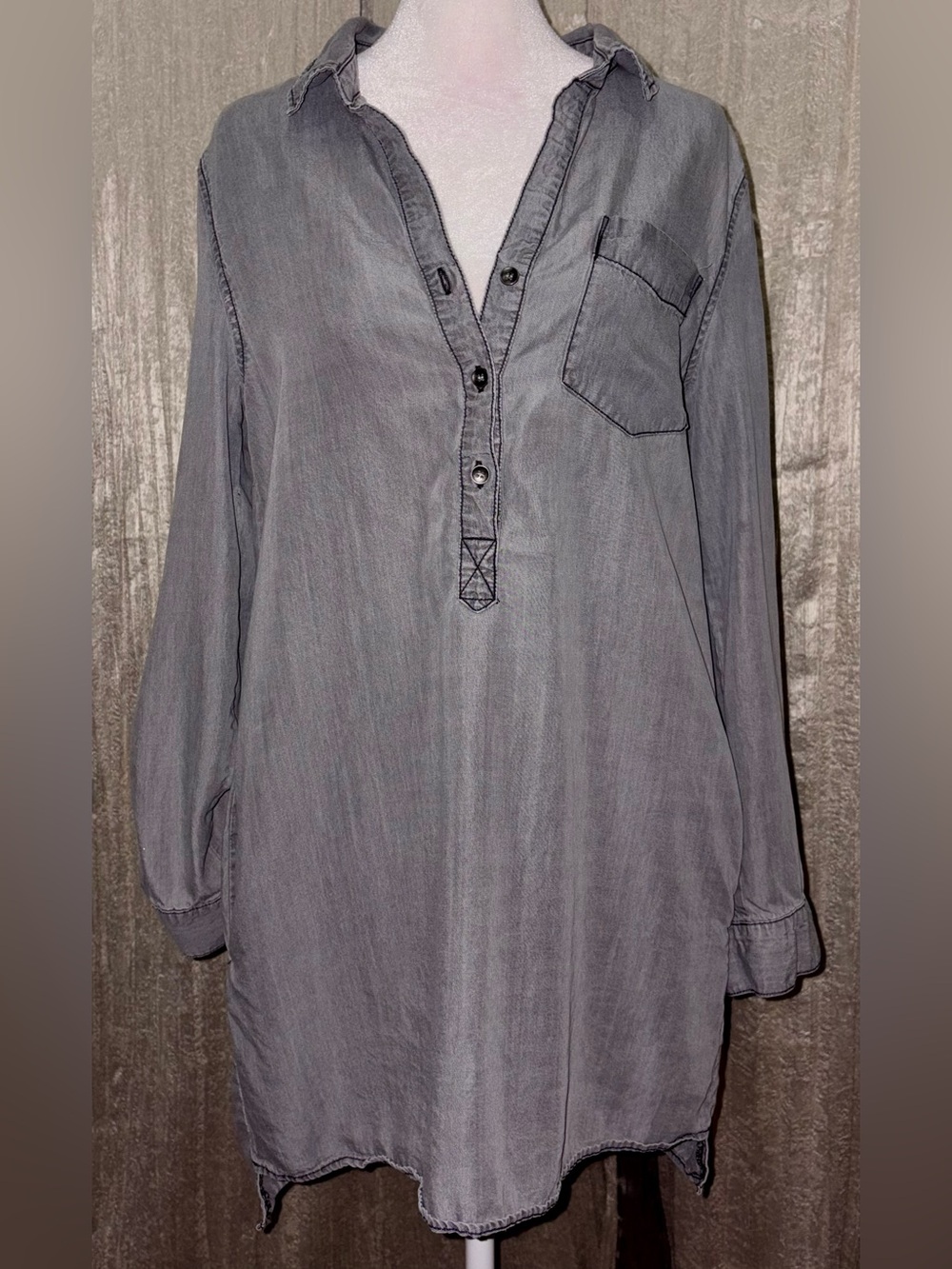 Velvet Heart Chambray half button down collared long sleeve mini dress small